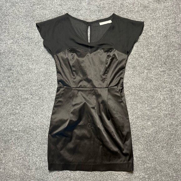 MINKPINK Dresses & Skirts - Minkpink Womens Sheath Dress Black Short Cap Sleeve Satin Keyhole Back Zipper S